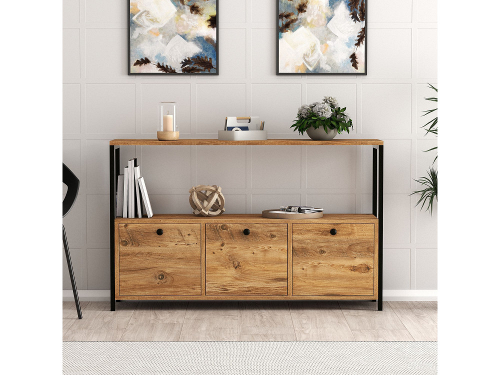 Sideboard „Nero“ aus Holz – 120 x 30 x 75 cm – Schwarze Atlantische Kiefer