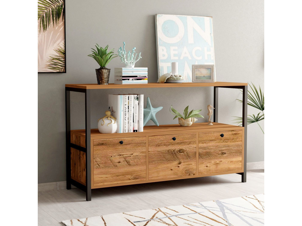 Sideboard „Nero“ aus Holz – 120 x 30 x 75 cm – Schwarze Atlantische Kiefer