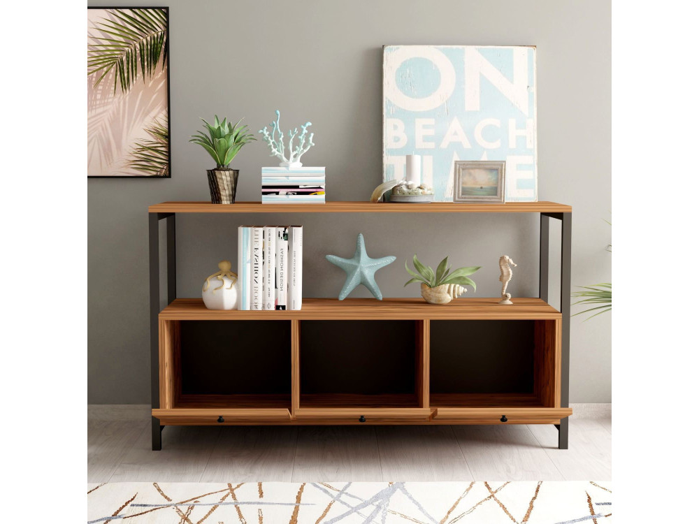 Sideboard „Nero“ aus Holz – 120 x 30 x 75 cm – Schwarze Atlantische Kiefer