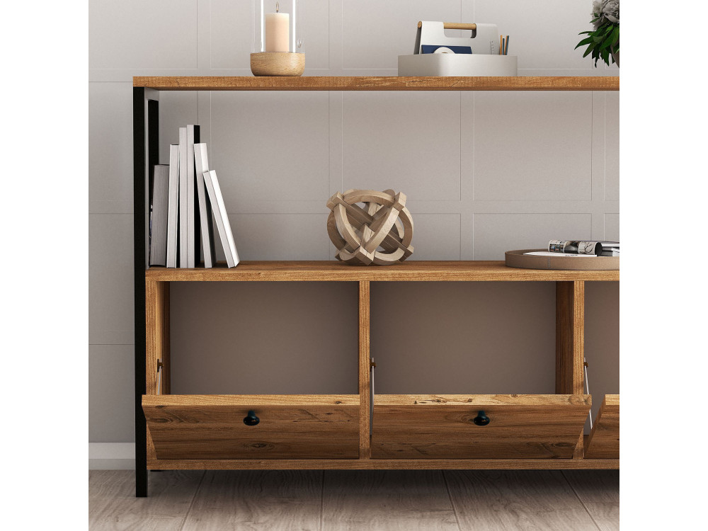 Sideboard „Nero“ aus Holz – 120 x 30 x 75 cm – Schwarze Atlantische Kiefer