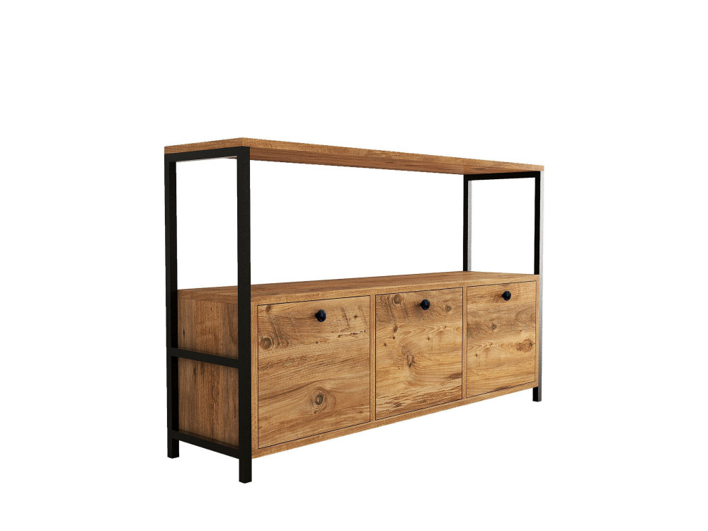 Sideboard „Nero“ aus Holz – 120 x 30 x 75 cm – Schwarze Atlantische Kiefer