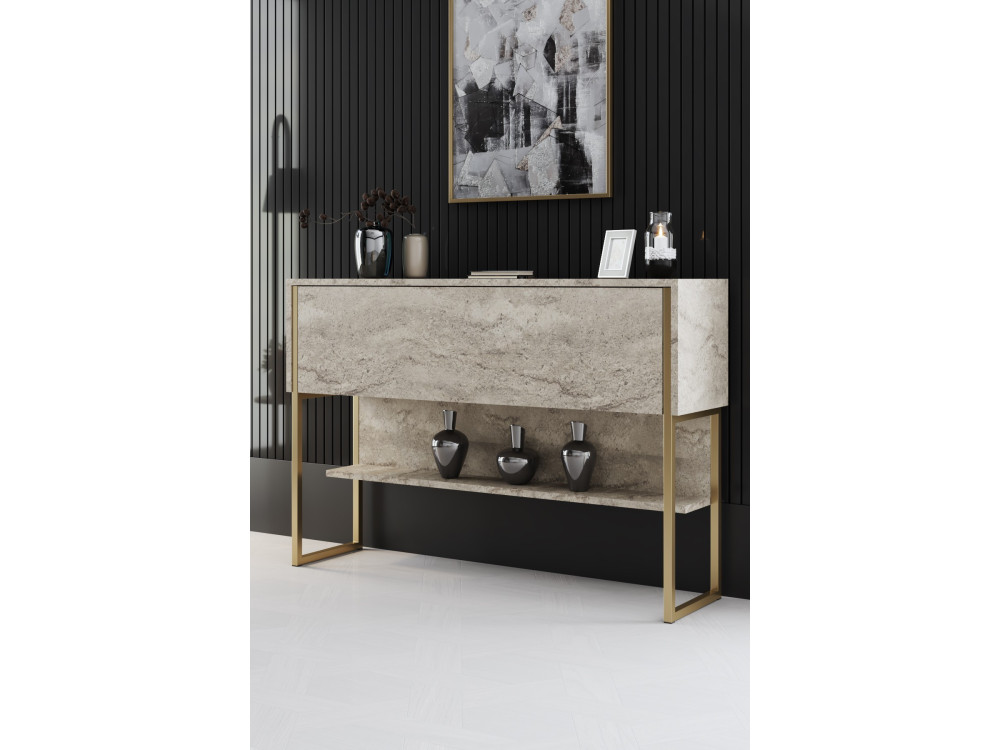 Holzkonsole "Luxe" - 120 x 30 x 80 cm - Travertin Gold
