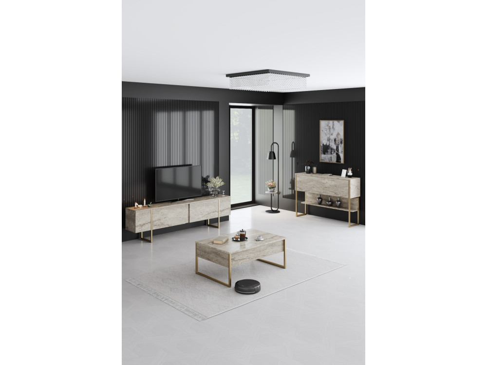 Holzkonsole "Luxe" - 120 x 30 x 80 cm - Travertin Gold