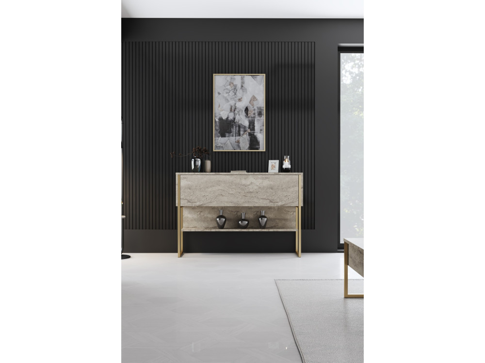 Holzkonsole "Luxe" - 120 x 30 x 80 cm - Travertin Gold