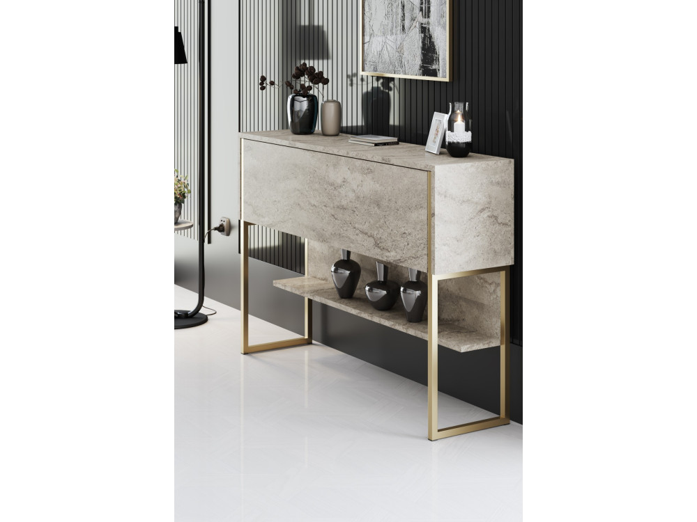 Holzkonsole "Luxe" - 120 x 30 x 80 cm - Travertin Gold