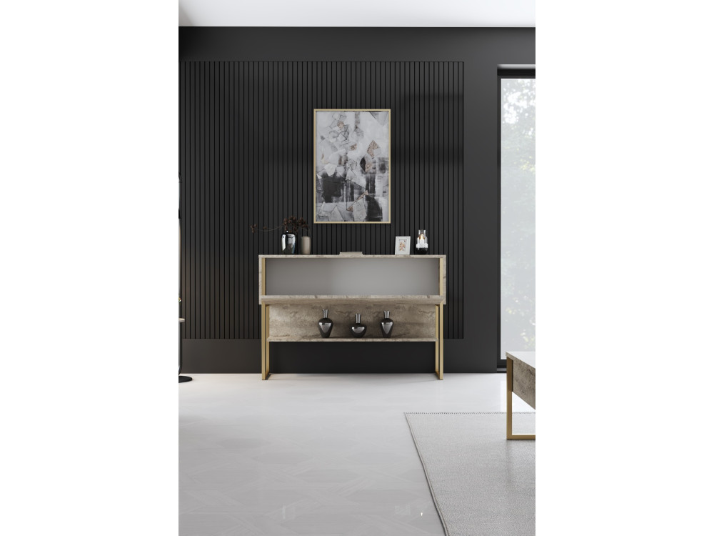 Holzkonsole "Luxe" - 120 x 30 x 80 cm - Travertin Gold