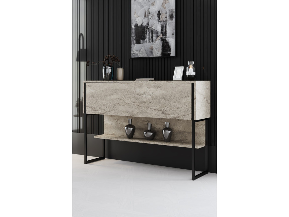 Holzkonsole "Luxe" - 120 x 30 x 80 cm - Travertin Schwarz