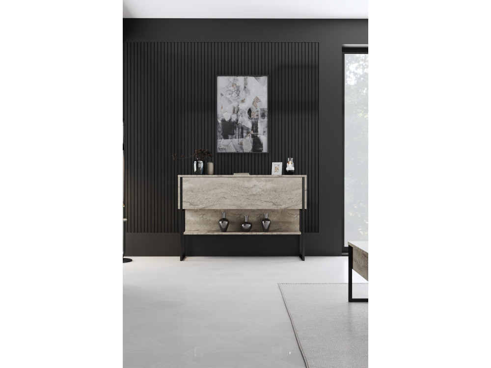 Holzkonsole "Luxe" - 120 x 30 x 80 cm - Travertin Schwarz
