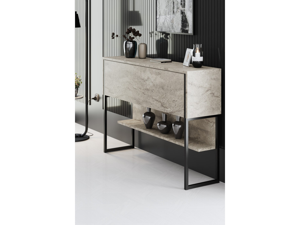 Holzkonsole "Luxe" - 120 x 30 x 80 cm - Travertin Schwarz