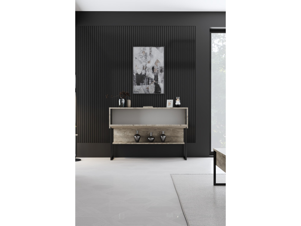 Holzkonsole "Luxe" - 120 x 30 x 80 cm - Travertin Schwarz