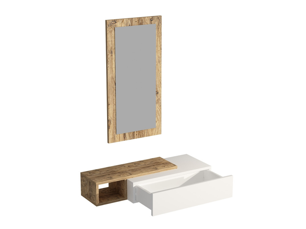 Konsole mit Holzspiegel "Vien " - 82 x 29 x 15 cm - Weiß