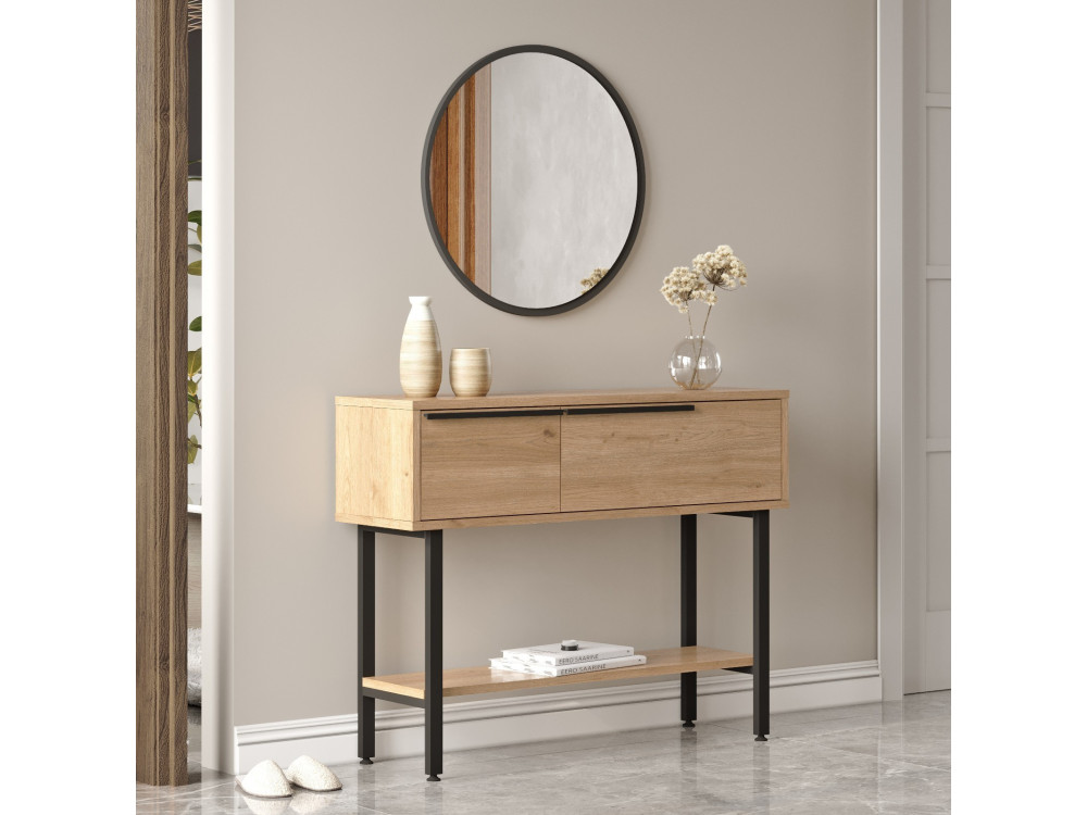 Konsole mit Holzspiegel "Calvin" - 100 x 30 x 76 cm - Braun