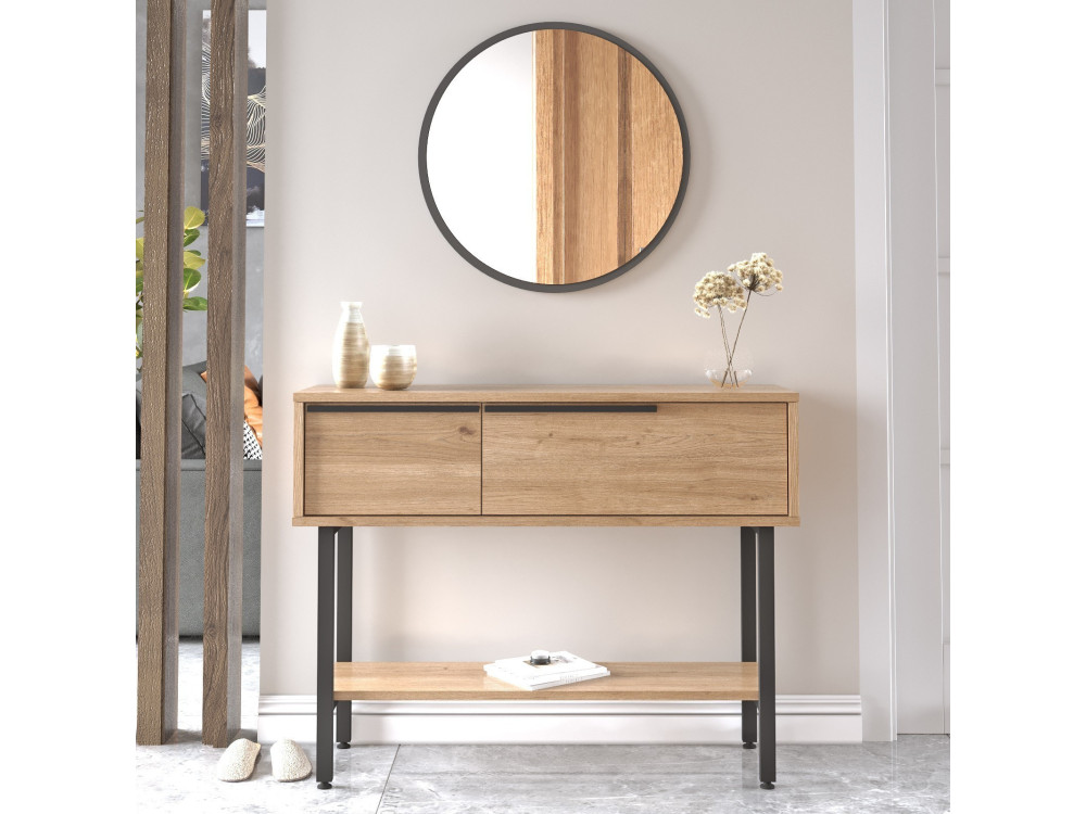 Konsole mit Holzspiegel "Calvin" - 100 x 30 x 76 cm - Braun