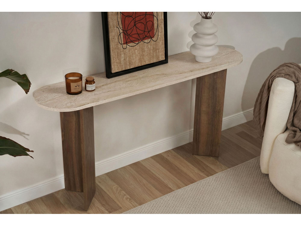 Holzkonsole "Sira" - 150 x 35 x 75 cm - Travertin
