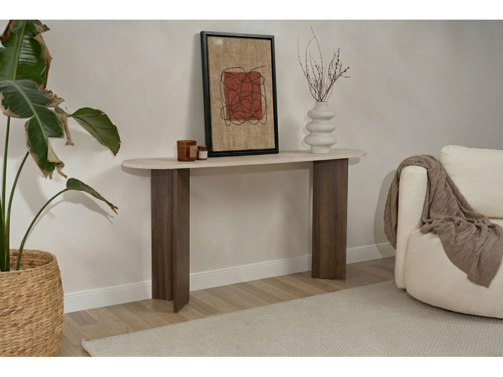 Holzkonsole "Sira" - 150 x 35 x 75 cm - Travertin