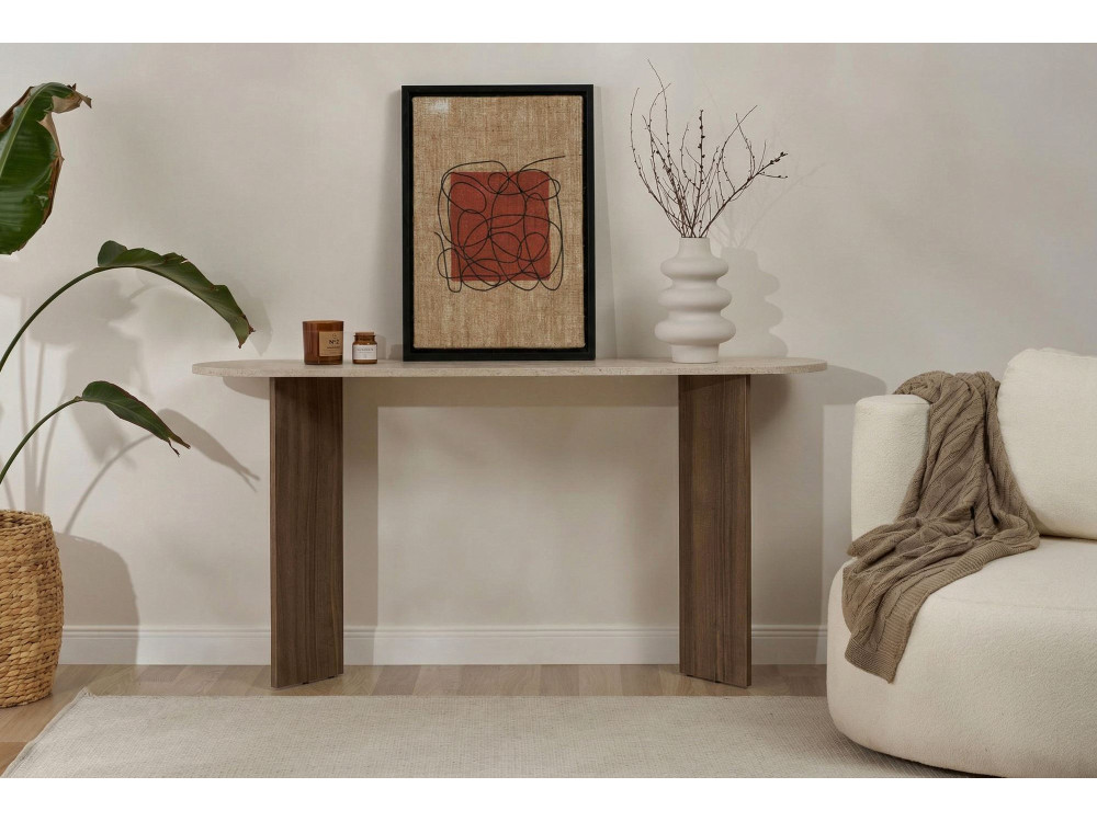 Holzkonsole "Sira" - 150 x 35 x 75 cm - Travertin