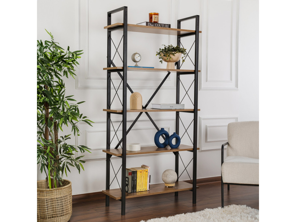 Bücherregal „Elysian“ aus Holz – 90 x 33 x 180 cm – Schwarznuss