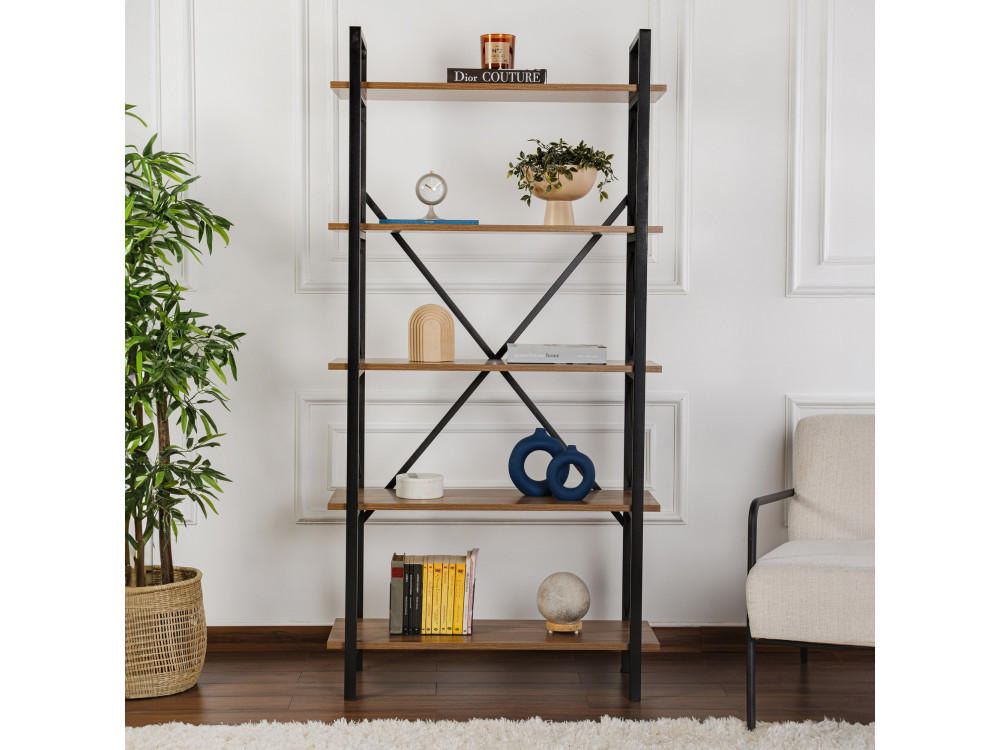 Bücherregal „Elysian“ aus Holz – 90 x 33 x 180 cm – Schwarznuss