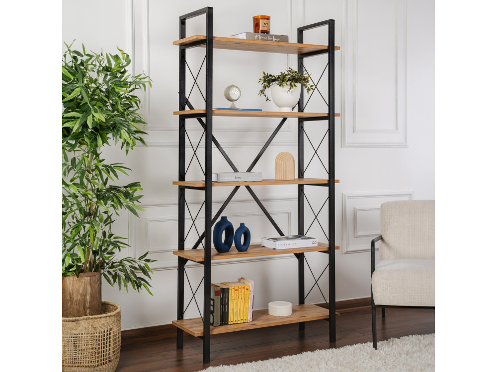 Bücherregal „Elysian“ aus Holz – 90 x 33 x 180 cm – Schwarze Atlantische Kiefer