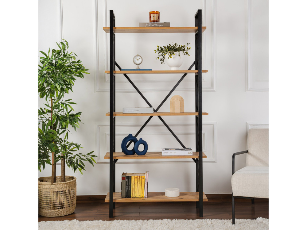 Bücherregal „Elysian“ aus Holz – 90 x 33 x 180 cm – Schwarze Atlantische Kiefer