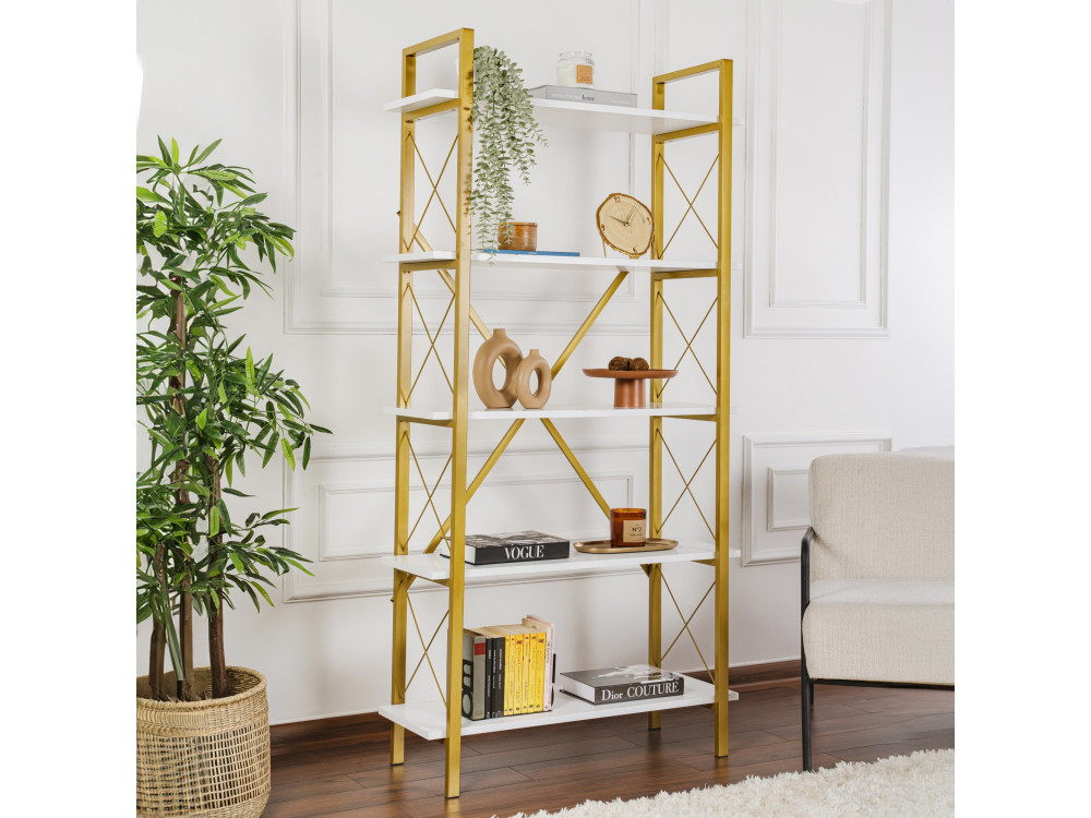 Bücherregal aus Holz „Elysian“ – 90 x 33 x 180 cm – Weißgold