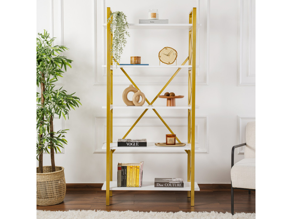 Bücherregal aus Holz „Elysian“ – 90 x 33 x 180 cm – Weißgold