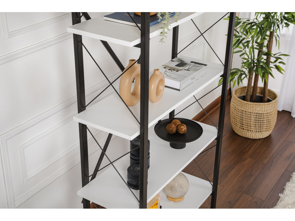 Bücherregal Elysian aus Holz – 90 x 33 x 180 cm – Weiß und Schwarz