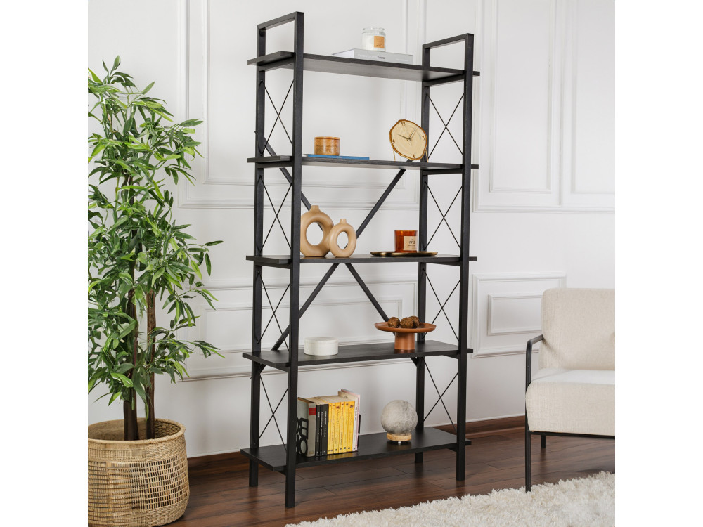Bücherregal „Elysian“ aus Holz – 90 x 33 x 180 cm – Schwarzes Holz