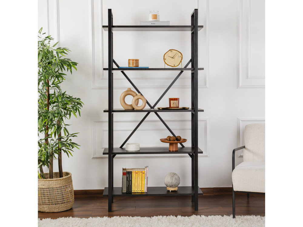 Bücherregal „Elysian“ aus Holz – 90 x 33 x 180 cm – Schwarzes Holz