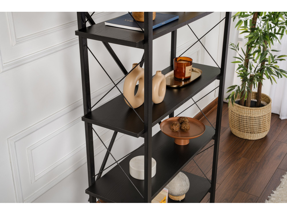 Bücherregal „Elysian“ aus Holz – 90 x 33 x 180 cm – Schwarzes Holz