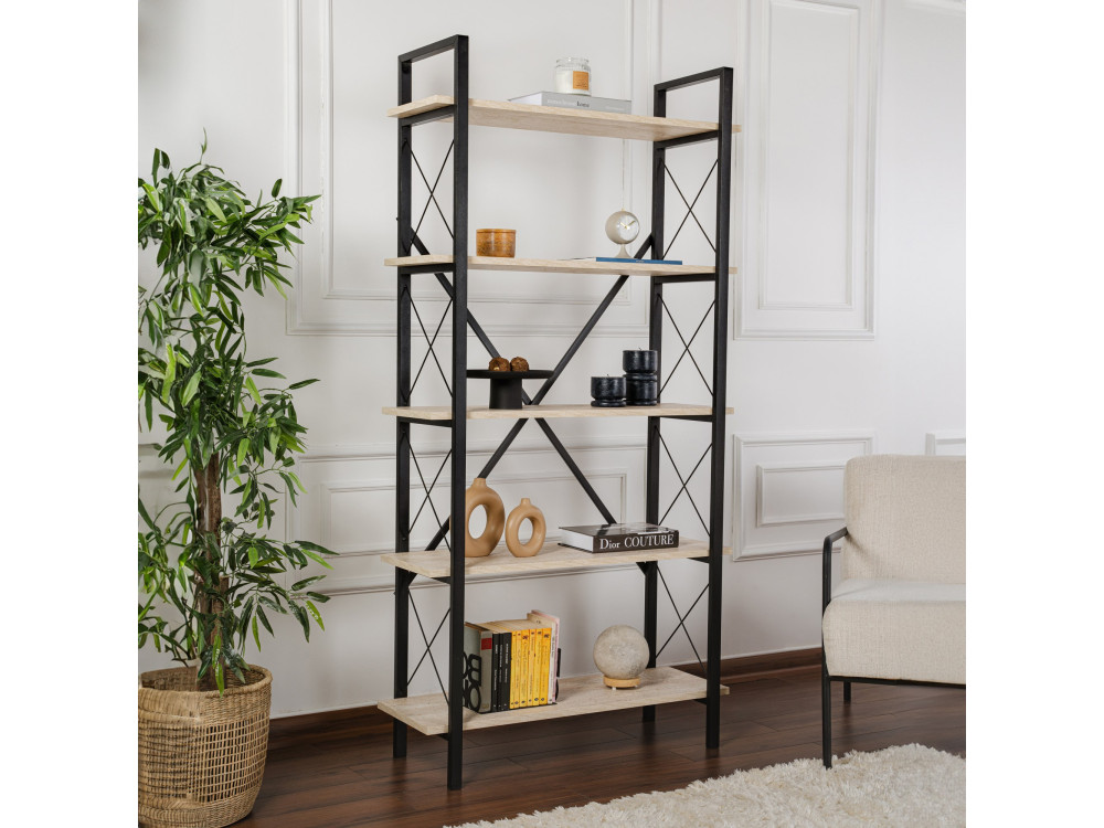 Bücherregal „Elysian“ aus Holz – 90 x 33 x 180 cm – Schwarzer Travertin