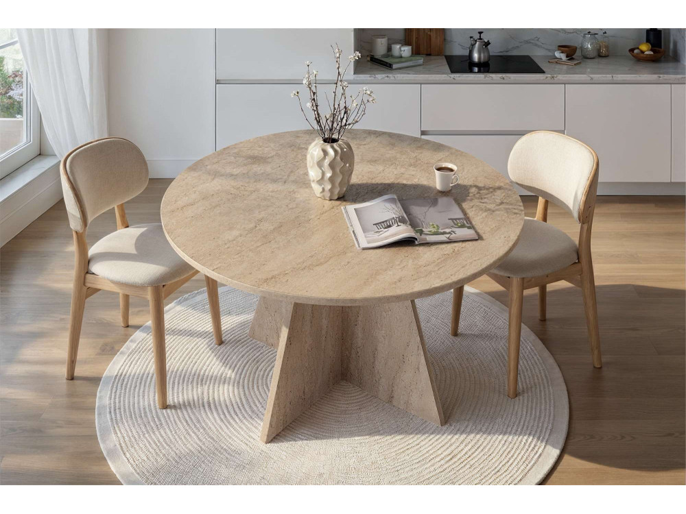 Esstisch „Virella“ aus Holz – 120 x 120 x 75 cm – Travertin