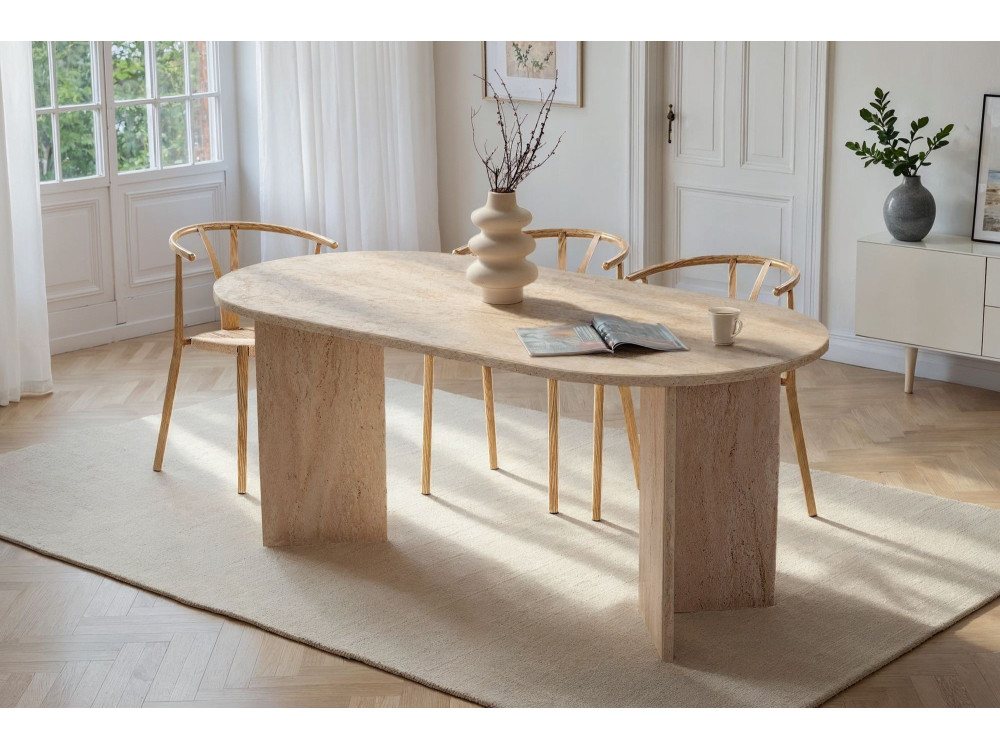 Esstisch aus Holz "Sablin" - 180 x 89 x 75 cm - Travertin