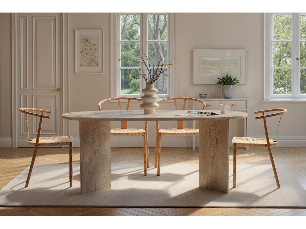 Esstisch aus Holz "Sablin" - 180 x 89 x 75 cm - Travertin