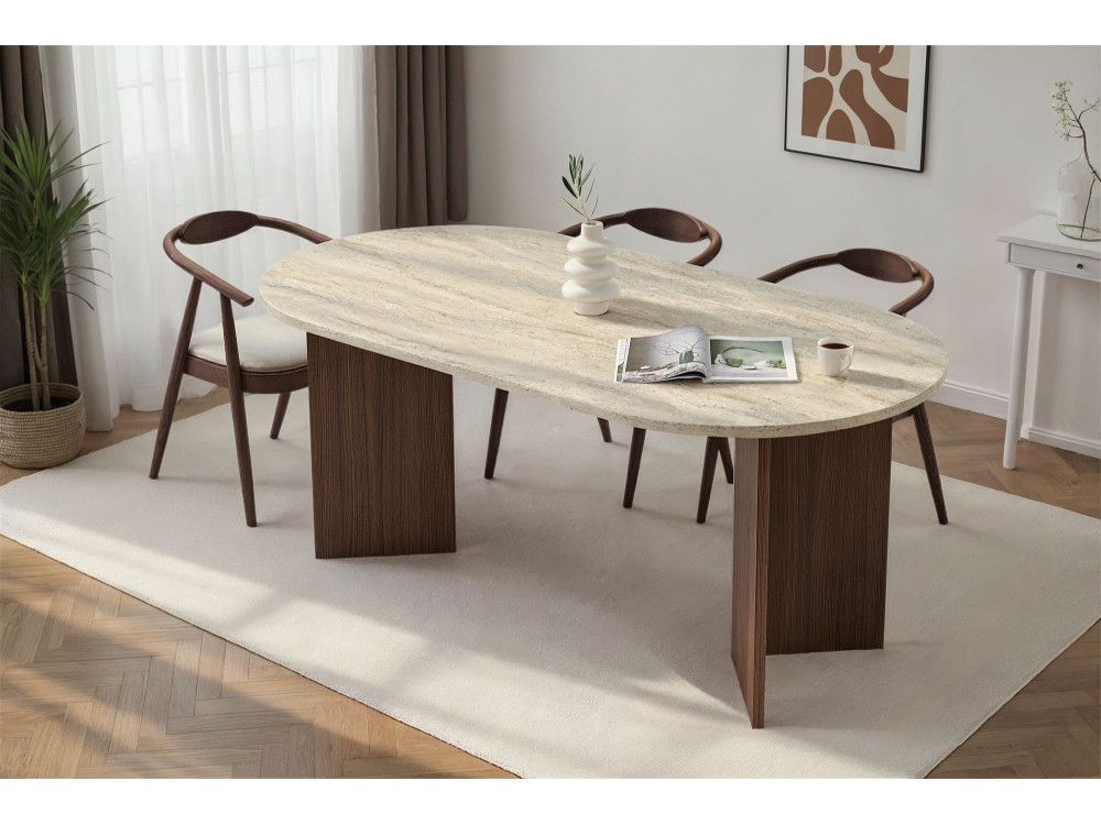 Esstisch aus Holz "Sablin" 180 x 90 x 75 cm - Travertin
