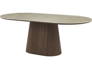Ovaler Esstisch aus Stein und Holz "Portofino" - 8 Sitzplätze - Travertin und braun