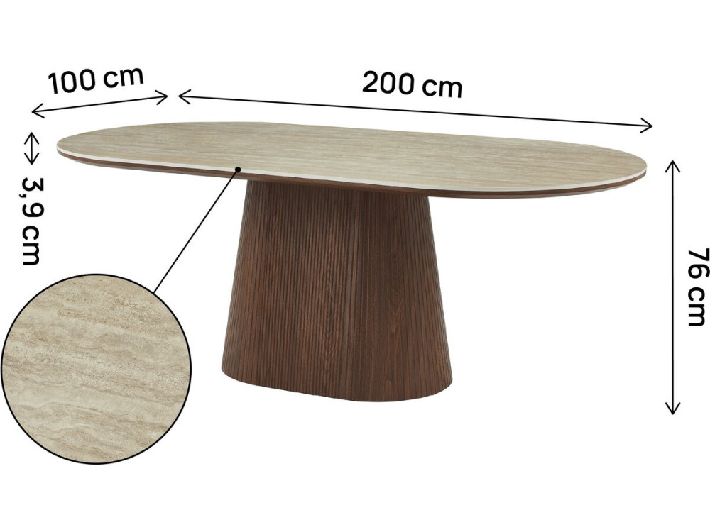 Ovaler Esstisch aus Stein und Holz "Portofino" - 8 Sitzplätze - Travertin und braun