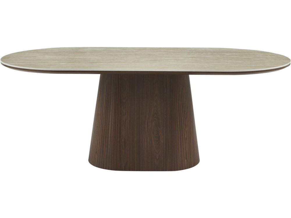 Ovaler Esstisch aus Stein und Holz "Portofino" - 8 Sitzplätze - Travertin und braun