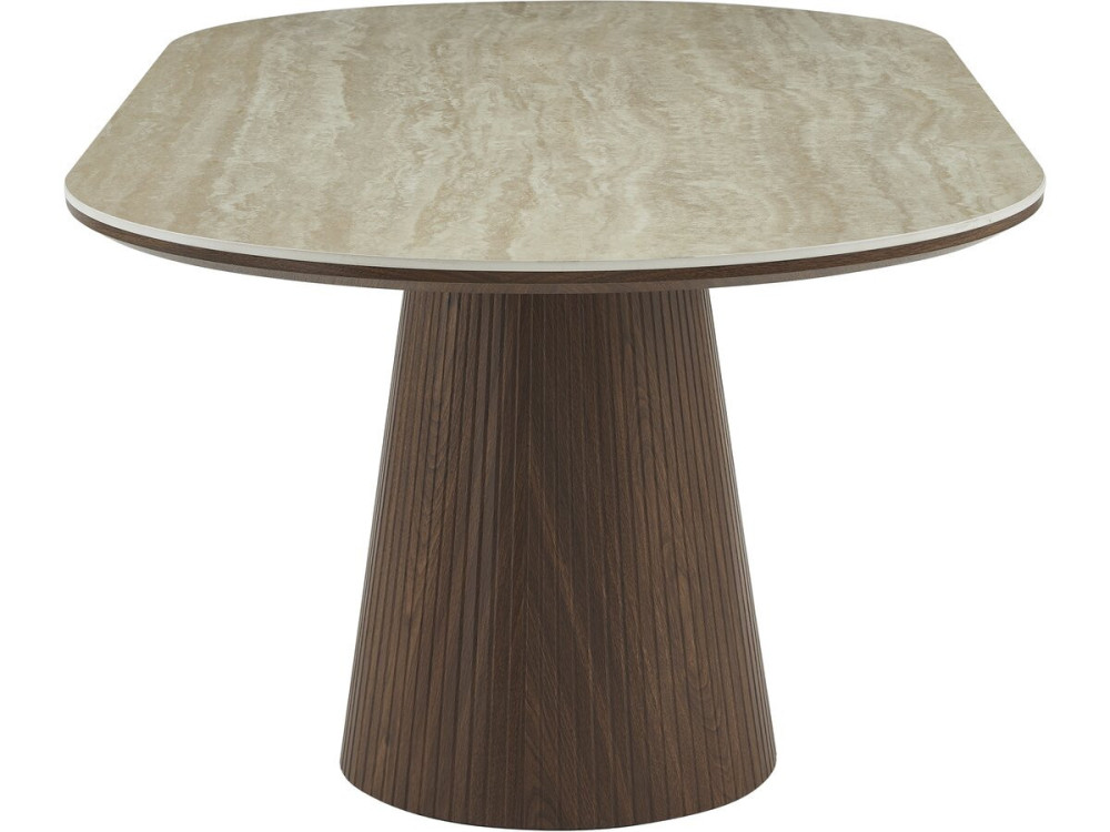 Ovaler Esstisch aus Stein und Holz "Portofino" - 8 Sitzplätze - Travertin und braun