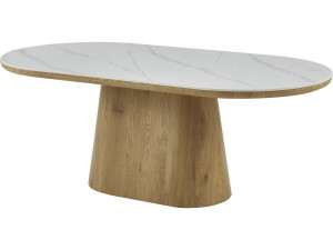 Ovaler Holz-Esstisch aus Keramik "Bellagio" - 8 Plätze - Weiß und Braun