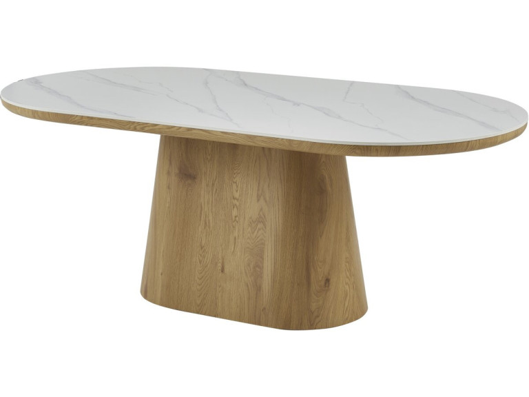 Ovaler Holz-Esstisch aus Keramik "Bellagio" - 8 Plätze - Weiß und Braun