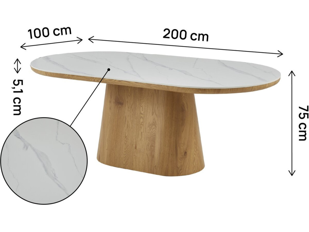 Ovaler Holz-Esstisch aus Keramik "Bellagio" - 8 Plätze - Weiß und Braun