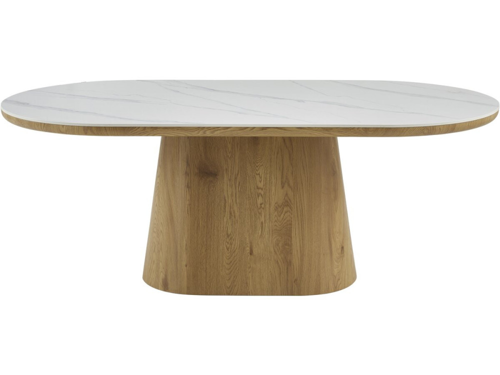 Ovaler Holz-Esstisch aus Keramik "Bellagio" - 8 Plätze - Weiß und Braun