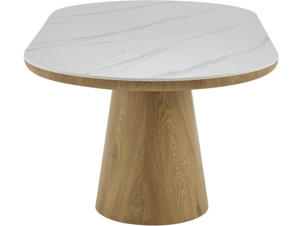 Ovaler Holz-Esstisch aus Keramik "Bellagio" - 8 Plätze - Weiß und Braun