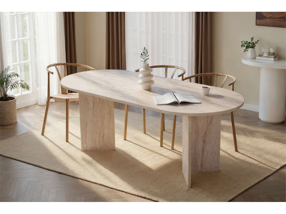 Holz Esstisch "Sabella" 200 x 90 x 75 cm - Travertin