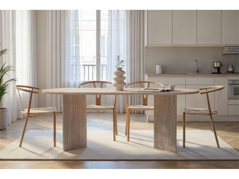 Holz Esstisch "Sabella" 200 x 90 x 75 cm - Travertin