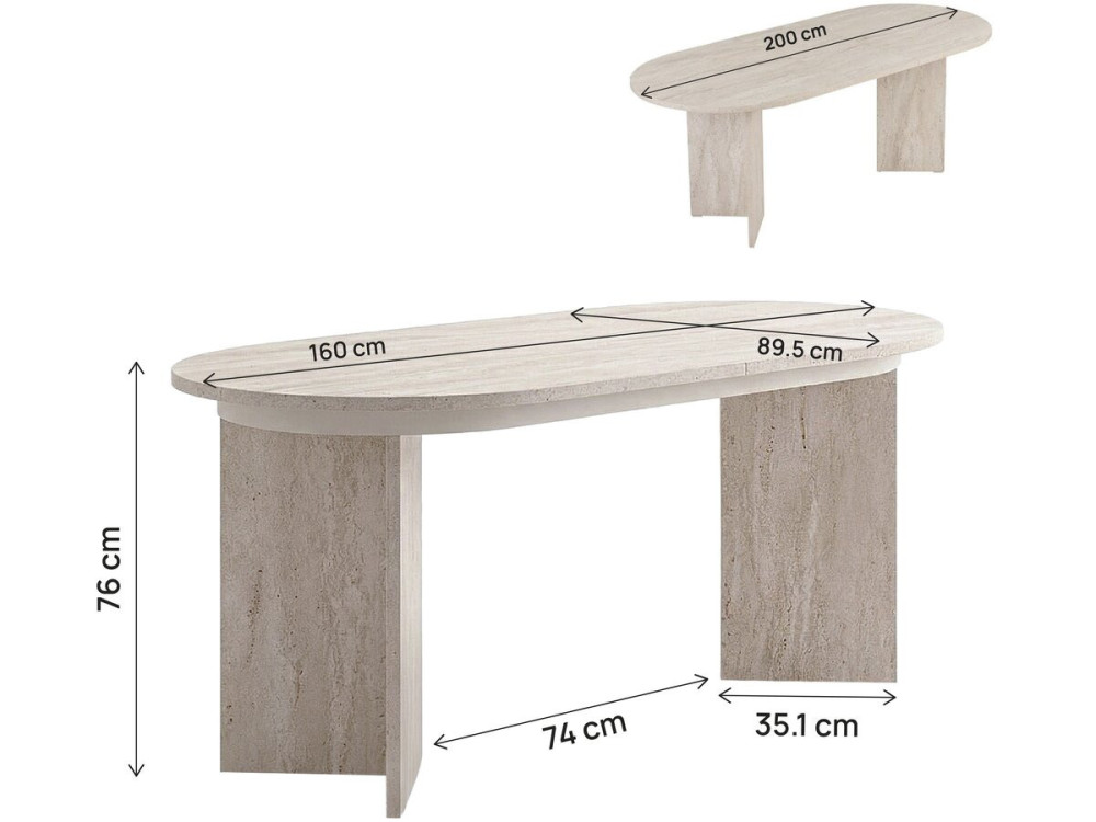 Ausziehbarer Esstisch aus Holz 160/200 cm "Sorell" - 8 Plätze - Travertin
