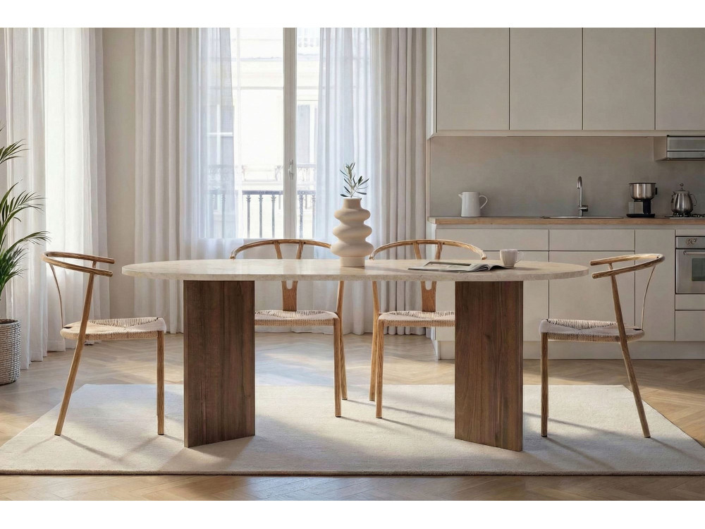 Esstisch aus Holz "Sabella" - 200 x 90 x 75 cm - Travertin