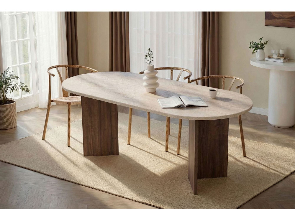 Esstisch aus Holz "Sabella" - 200 x 90 x 75 cm - Travertin