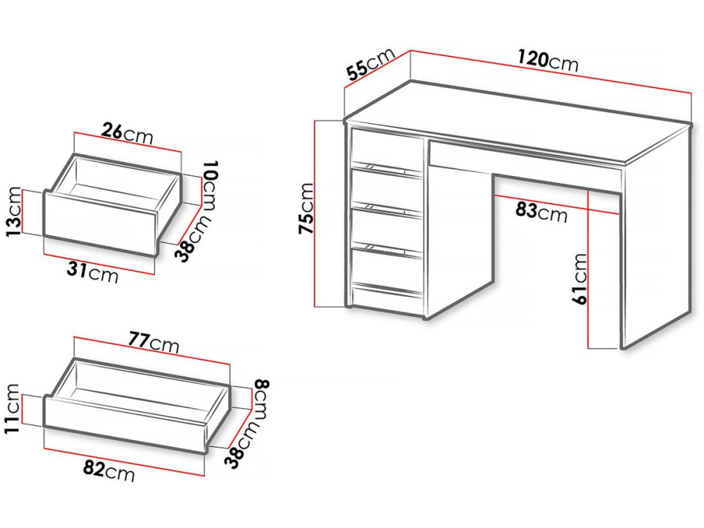 Schreibtisch „Ada“ - 120 x 75 x 55 cm - Weiß